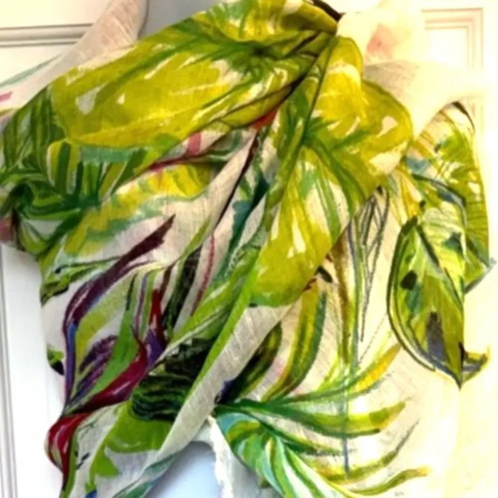 Franco Ferrari Italy Linen & Silk Stole Scarf Wrap Shawl Floral 50